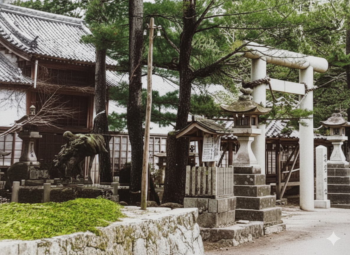建国神社の鳥居と石灯籠
