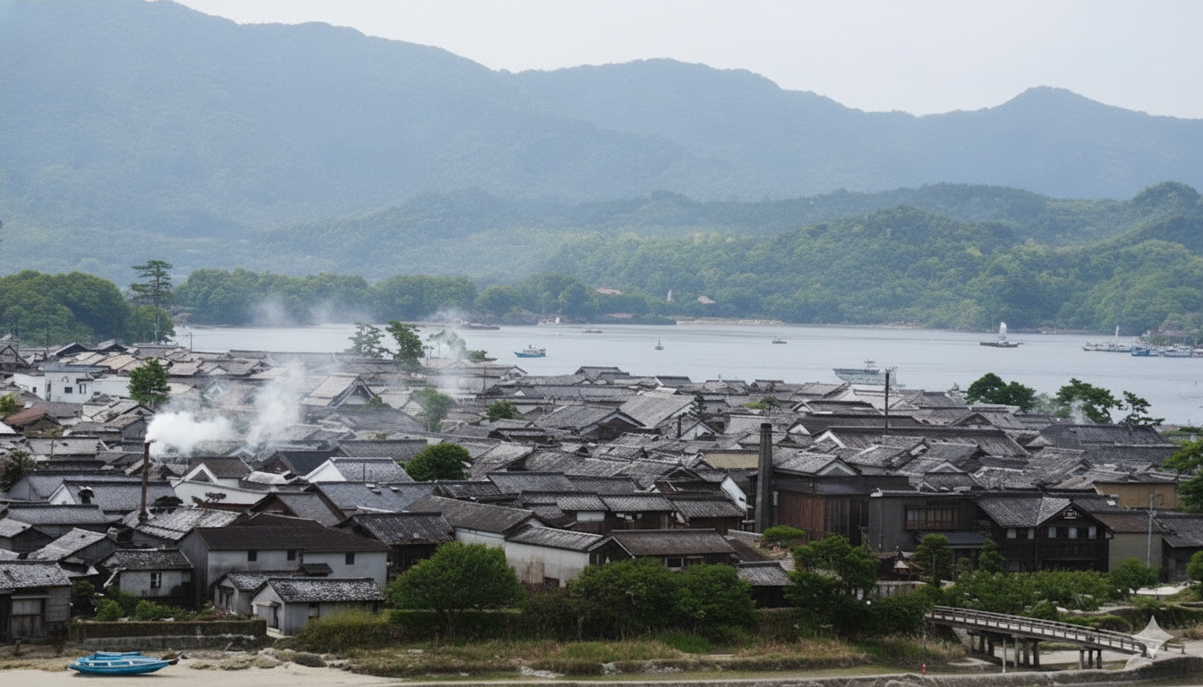 北山から見た湯浅町と湯浅湾