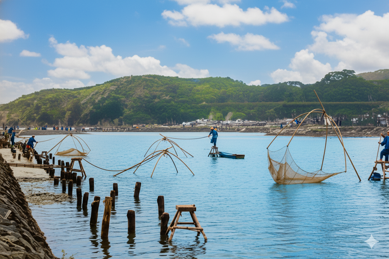 広川河口で行われているシロウオ漁の様子